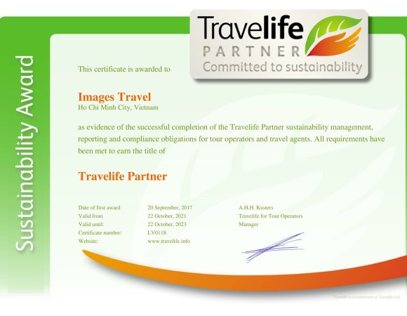 Premio per la sostenibilità Travelife Partner per DMC Mekong Image Travel & Events