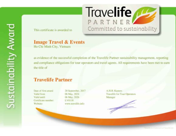 Premio per la sostenibilità Travelife Partner per DMC Mekong Image Travel & Events